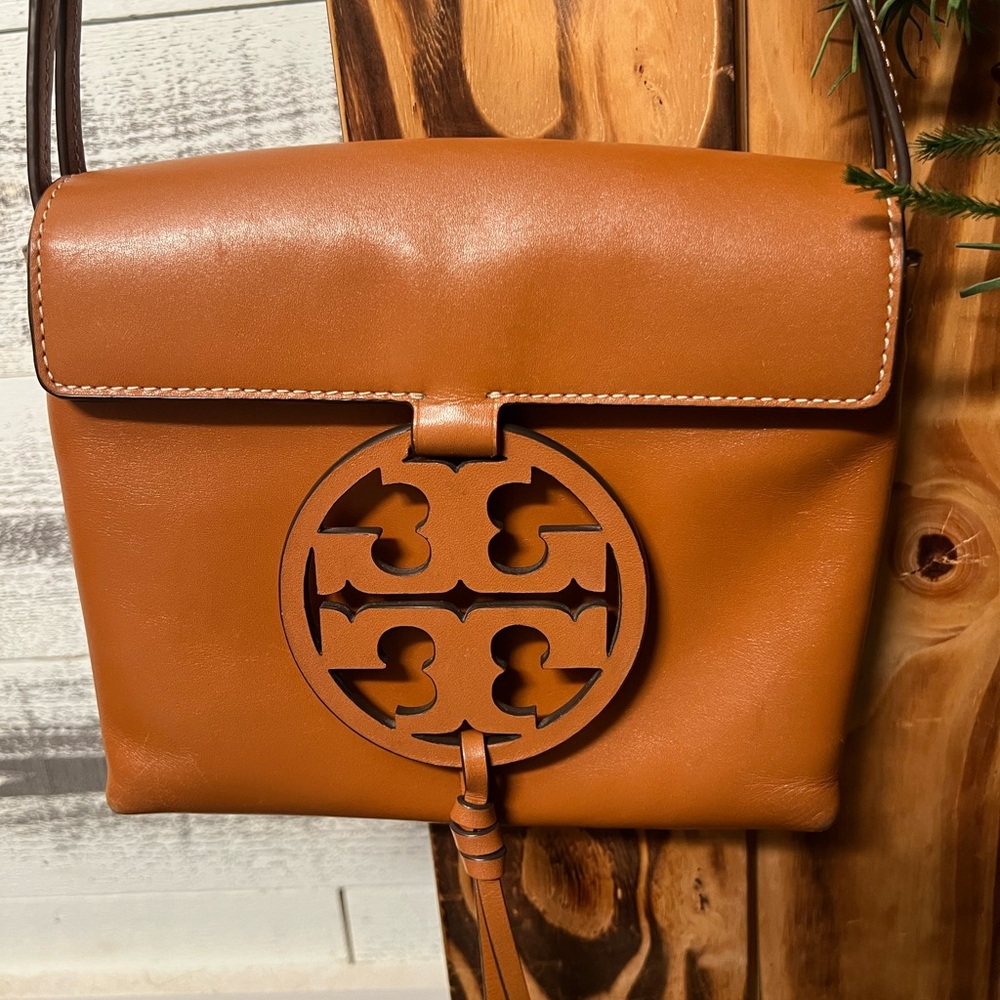 Tory Burch Tan Crossbody Bag with Logo Medallion